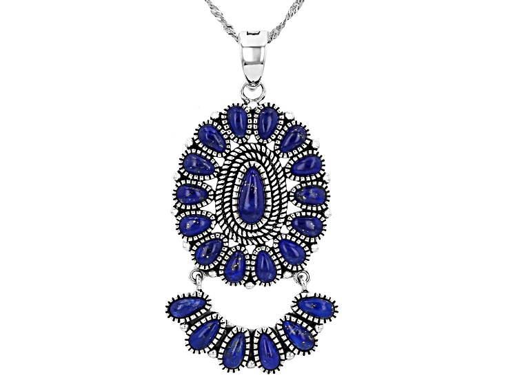 Lapis Sterling Silver Enhancer Pendant With 18" Singapore Chain, 5x3mm, 9x4mm. 6x3mm