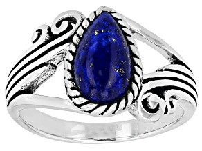 Blue Lapis Lazuli Sterling Silver Solitaire Ring 10x5mm