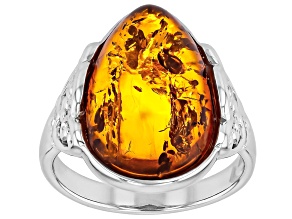 Amber Rhodium Over Sterling Silver Ring 17x11mm