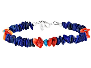 Lapis, Sleeping Beauty Turquoise, Spiny Oyster Shell \ Silver Tone Nugget Chip Bracelet