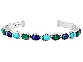 Blue Composite Turquoise With Blue lapis Lazuli & Green Malachite Silver Bangle Bracelet, 7x5mm