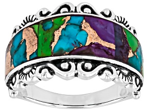 Multi-Color Mohave Composite Turquoise Sterling Silver Inlay Ring