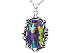 Multi-Color Mohave Composite Turquoise Sterling Silver Pendant With 18" Chain