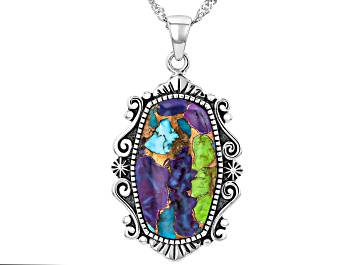 Picture of Multi-Color Mohave Composite Turquoise Sterling Silver Pendant With 18" Chain