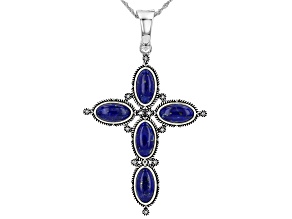 Blue Lapis Sterling Silver Enhancer Pendant with 18" Singapore Chain, 12x6mm