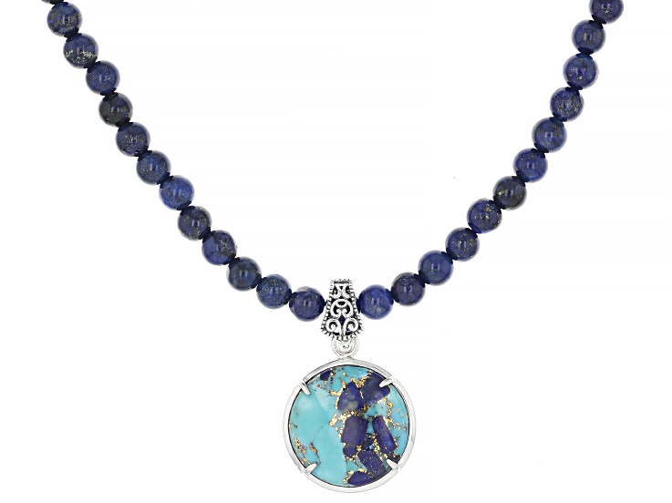 Blended Blue Composite Turquoise & Blue Lapis Lazuli Sterling Silver Reversable Enhancer Necklace
