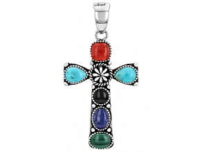 Multi Color Gemstone Sterling Silver Cross Enhancer Pendant