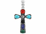 Multi Color Gemstone Sterling Silver Cross Enhancer Pendant