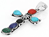 Multi Color Gemstone Sterling Silver Cross Enhancer Pendant