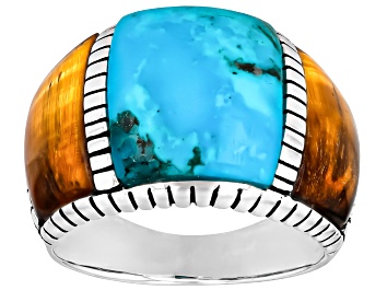 Picture of Blue Composite Turquoise, Golden Tigers Eye Sterling Silver Inlay Ring, 12.5x11mm