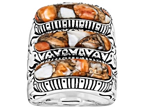 Spiny Oyster Shell Sterling Silver Multi-Row Inlay Ring, 18x4mm