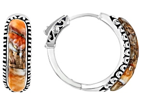 Spiny Oyster Shell Sterling Inlay Hoop Silver Earrings