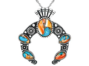 Orange Spiny Oyster Shell & Composite Turquoise Sterling Silver Enhancer Pendant With Chain