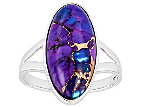 Blended Purple Copper Turquoise Rhodium Over Sterling Silver Ring, 20x10mm