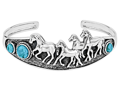 Blue Composite Turquoise Sterling Silver Horse Cuff Bangle, 7mm