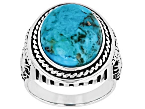 Blue Composite Turquoise Sterling Silver Horse Motif Ring, 16x12mm
