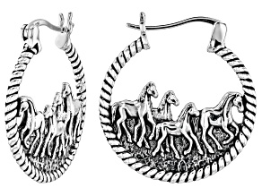 Sterling Silver Hoop Horse Motif Earrings