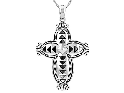 Sterling Silver Cross Enhancer Pendant with 18" Singapore Chain