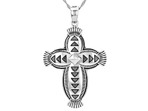 Sterling Silver Cross Enhancer Pendant with 18" Singapore Chain