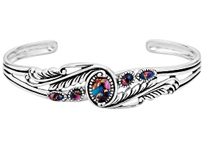 Blended Purple Spiny Oyster and Blue Turquoise Sterling Silver Cuff Bracelet, 8x6mm