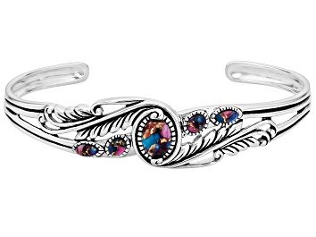Picture of Blended Purple Spiny Oyster and Blue Turquoise Sterling Silver Cuff Bracelet, 8x6mm