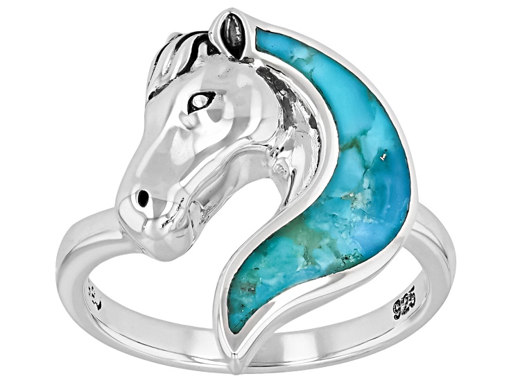 Blue Kingman Turquoise Sterling Silver Horse Ring