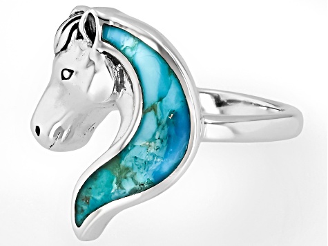 Blue Kingman Turquoise Sterling Silver Horse Ring