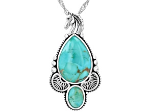 Blue Composite Kingman Turquoise Sterling Silver Pendant With Chain, 16x11mm