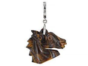 Carved Tiger's Eye Sterling Silver Horse Enhancer Pendant