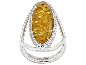 Yellow Lantana Pressed Flower Set in Resin Rhodium Plated Ring, 28x10mm