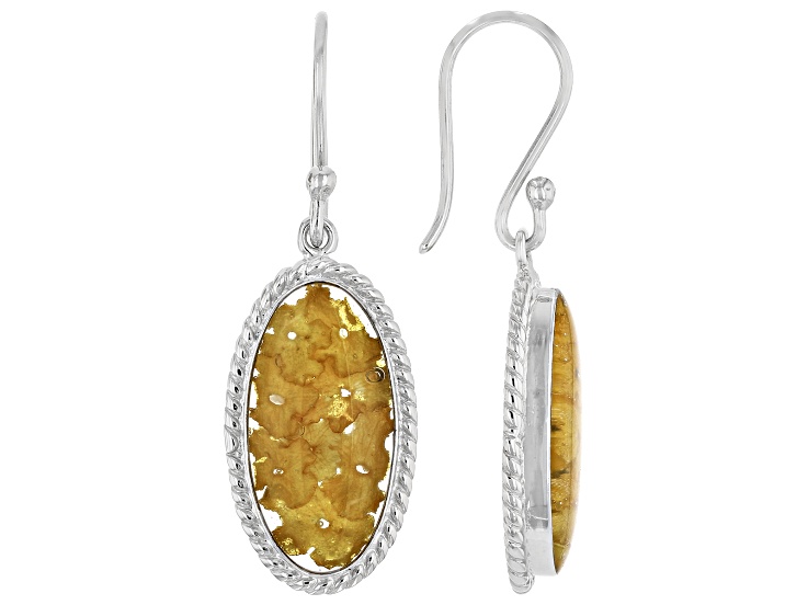 Yellow Lantana Pressed Flower Set in Resin Rhodium Plated Earrings, 19x10mm