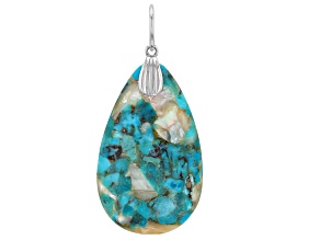 Blended Blue Composite Turquoise & Mother-of-Pearl Rhodium Over Sterling Silver Pendant, 45x30mm