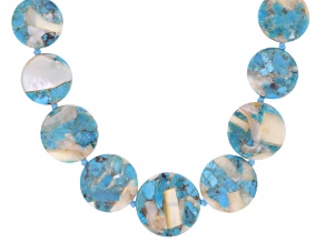 Blended Blue Composite Turquoise With White Mother-of-Pearl Rhodium Over Silver Disc Necklace