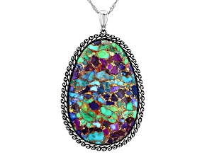 Blended Multi-Color Composite Turquoise Rhodium Over Brass Pendant with Chain