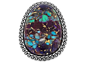 Blended Multi-Color Composite Turquoise Rhodium Plated Ring.
