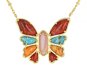 Sponge Coral with Multi Gemstone 18K Yellow Gold Over Brass