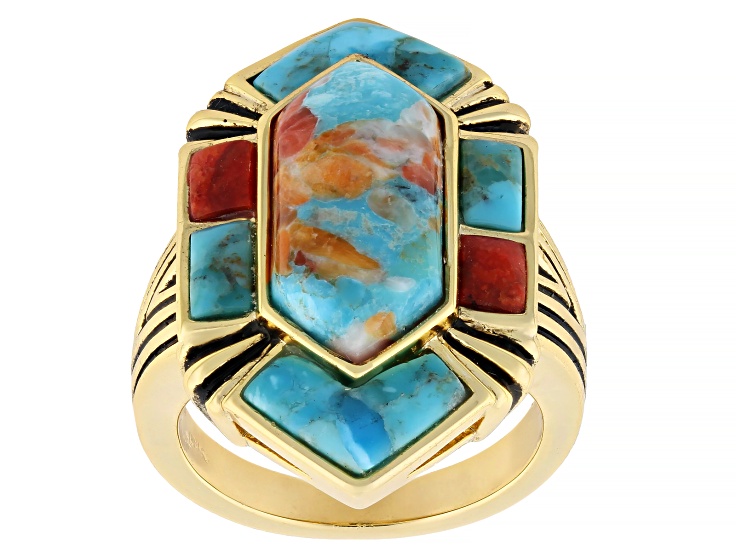 Composite Turquoise with Spiny Oyster Shell and Sponge Coral 18K
