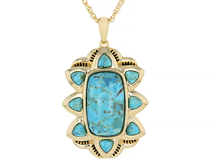 Composite Turquoise 18K Yellow Gold Over Brass Pendant with