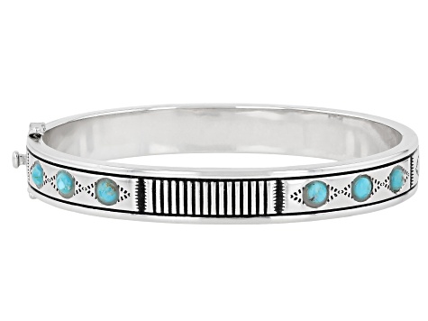 Blue Composite Turquoise With White Lab Created Sapphire Rhodium