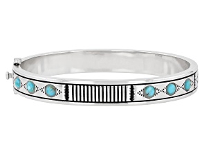 Blue Composite Turquoise Rhodium Over Brass Bangle