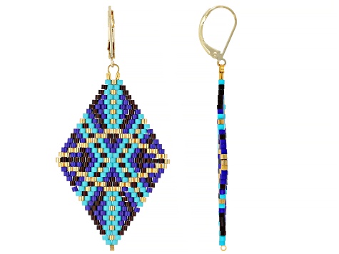 Multi Color Glass beads 18K Yellow Gold Over Brass Earrings
