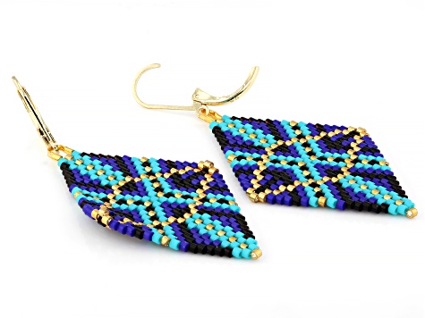 Multi Color Glass beads 18K Yellow Gold Over Brass Earrings