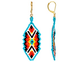 Multi Color Glass beads 18K Yellow Gold Over Brass Earrings