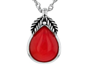 Red Bamboo Coral Sterling Silver Solitaire Pendant With Chain