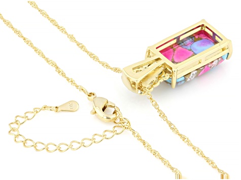 20x12mm Multi Color Shell 18K Gold Plated Pendant With Chain
