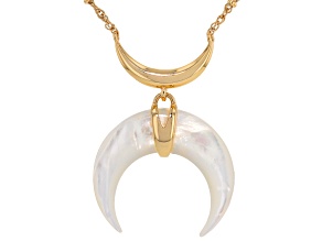 White Mother-of-Pearl 18K Gold Plated Over Brass Necklace, 40x10mm