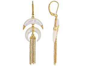 White Mother-of-Pearl 18K Gold Plated Over Brass Dangle Earrings