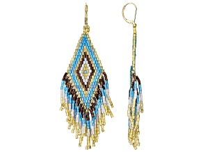 Multi Color Glass Beads 18K Yellow Gold Over Brass Dangle Earrings