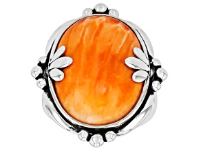 Orange Spiny Oyster Shell Sterling Silver Ring, 20x16mm