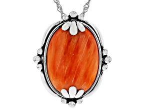 Orange Spiny Oyster Shell Sterling Silver Pendant With Chain, 22x16mm